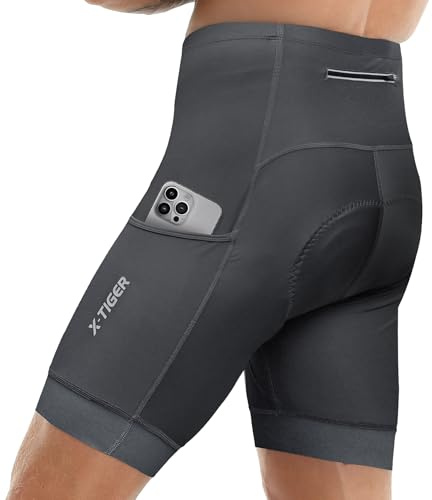 X-TIGER Radlerhose Herren mit 5D Sitzpolster,Fahrradhose Herren Atmungsaktive Schnelltrocknende Radhose mit 3 Taschen