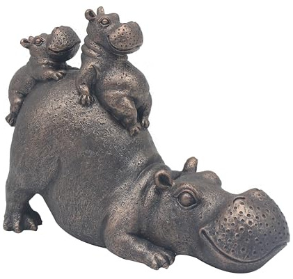 The Leonardo Collection Happy Hippo with Babies Home Decor Figuren & Ornamente für Zuhause und Büro, dekoratives Zubehör, Statuen für drinnen und draußen, schöne Geschenke für Damen und Herren