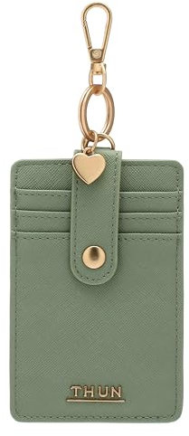 THUN - Porta carte con gancio, verde - ecopelle - Collezione Sempre con me - 7.5 x 11 cm