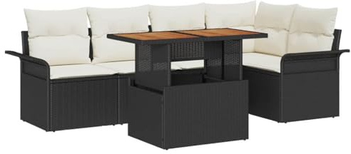 vidaXL Garten-Sofa-Set mit Speicher 6 pcs Schwarz Poly Rattan, Garten und Terrasse, rechteckige modulare Couch, viel Stauraum für Gartenmöbel, ideal zum Sitzen und Entspannen
