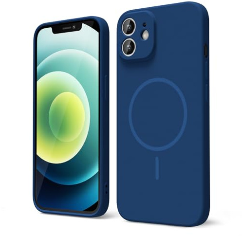 oakxco for iPhone 12 Case Silicone Mag Safe, Magnetic Slim Thin Phone Case Compatible with Magsafe, Women Girls Cute Girly Aesthetic Soft Rubber Gel Safecase with Camera Cover, Navy Blue