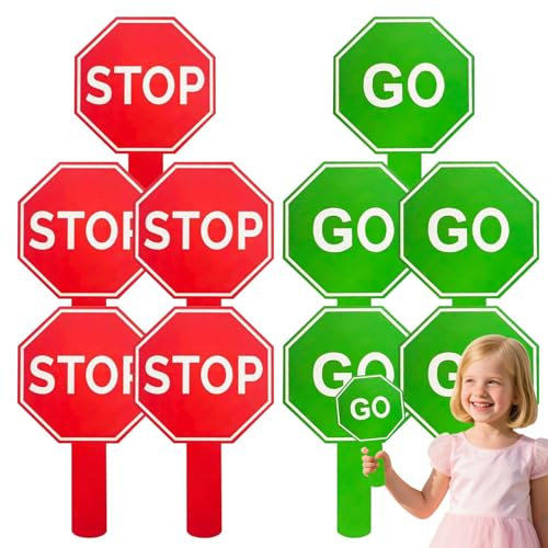 Segnale Di Stop Per Bambini, 10 Attraversamento Pedonale, Paletta Avviso Impermeabile Doppia Faccia con Manico per Controllo Parcheggio Traffico e Attività Sicurezza Bambini