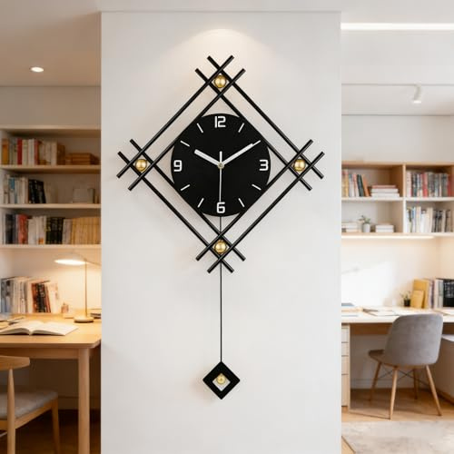 AMOTOFO Modern Wall Clock with Stylish Pendulum, Minimalist Metal Wall Decor, Luxury Large Wall Clocks Battery Operated for Living Room, Entryway, Bedroom, Dining Room,16.2 * 26 Inch