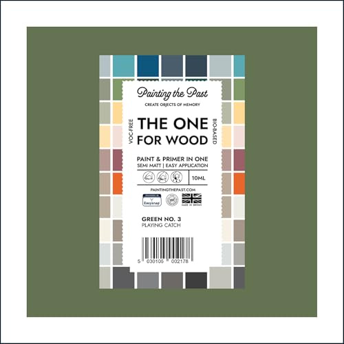 The One for Wood Paint & Primer 10ml (Sample) Green No. 3 Playing Catch | Semi Matt Finish, Bio-Based & VOC-Free Formula for Wooden Furniture & Surfaces | Durable & Easy Indoor Home Decorating