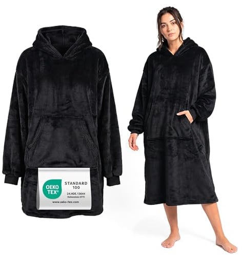 my STITCHERY Hoodie Decke, Oeko-TEX® Standard 100 - Personalisierter Sherpa Deckenpullover mit Ärmeln, Kapuze & Kängurutasche - Warmer Blanket Hoodie als ausgefallene Geschenkidee