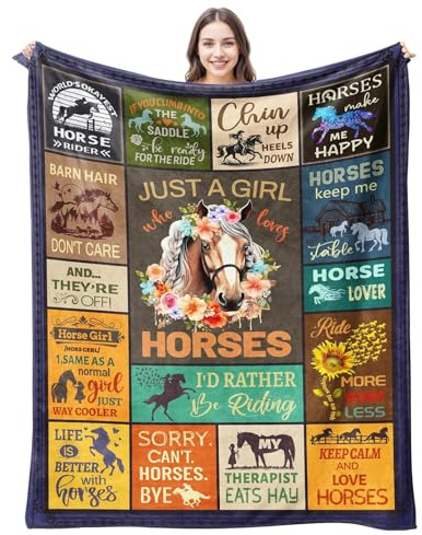 twirush Horse Gift for Girl, Gifts for Horse Lovers, Best Gifts for Pony Lover, Just A Girl Who Loves Horses, Horse Blankets for Girls, Horseback Riders Birthday Present Blanket 150x130CM