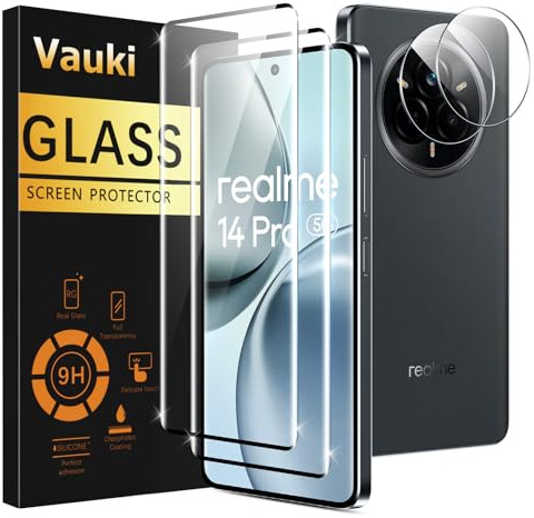 Vauki Protector Pantalla Para Realme 14 Pro Plus 5G/Realme 14 Pro+ 5G Cristal Templado con Protectora Lente Cámara [2+2 Piezas] Dureza 9H Antihuellas Sin Burbujas Transparente Vidrio Película