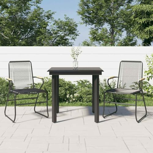 QUAHEAS Salon de jardin 3 pièces en rotin PVC noir avec table en verre, chaises de terrasse pour jardin, balcon, salle à manger