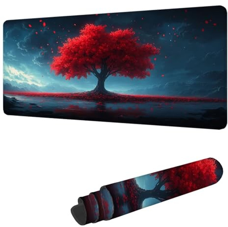 Rouge Tapis de Souris XXL 1000 x 500 mm Grand Tapis de Souris Gamer Arbre sous Main Bureau Bords Cousus Imperméable Antidérapant, pour PC, Ordinateur Portable Améliore la Précision et Vitesse H-8016