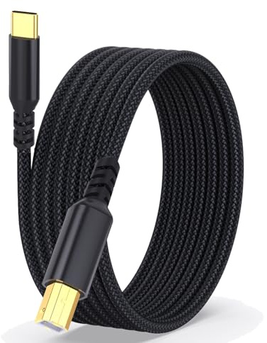 Cable USB B a USB C de 2 m, cable de impresora trenzado USB tipo B a USB-C cable de impresora con carcasa de aluminio y 480 mbps, compatible con impresoras, escáner, teclado MIDI, Macbook, HP Epson