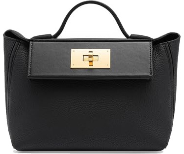 PDSSUNNY Mini Damen Handtasche aus echtem Rindsleder, Strukturierte Trapez-Tasche im Flügel-Design, Kleine Umhängetasche und Schultertasche mit Henkel Schwarz