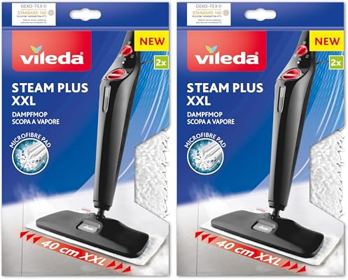 Vileda Steam XXL Ersatzpads | Mikrofaser Reinigungstücher für Dampfreiniger | Hygienisch & streifenfrei, entfernt 99,9% Bakterien, für alle Böden - Weiß | 2 Stück (Packung mit 2)