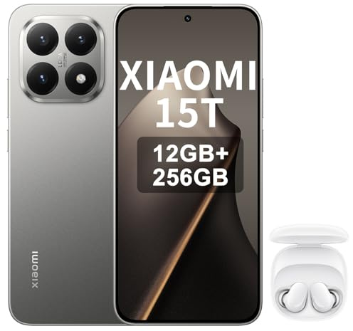 XIAOMI 15T, Smartphone 12+256GB, Display da 6,83 120Hz, MediaTek Dimensity 8400-Ultra, Obiettivo ottico Leica Summilux 50MP, 5500mAh, Garanzia 2 anni, Grigio, incluso cuffie smart incluse Bianco