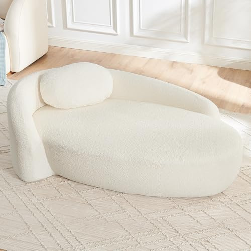 kowdom Teddyfleece-Sofa mit abgerundetem Design – Weiches Polstersofa aus kuscheligem Teddystoff, 1‑Sitzer mit Kissen, für Wohnzimmer, Schlafzimmer, Studio (Beige)