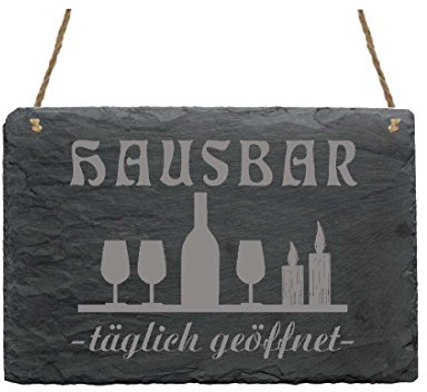 Schiefertafel « HAUSBAR » Schild mit Motiv Cognac Wein Whisky Whiskey Scotch - Türschild Küche Bar Club Pub Kneipe