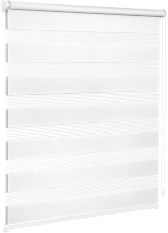 Victoria M. Zevra Doppelrollo Duorollo, Klemmrollo ohne Bohren, Lichtdurchlässige/Verdunkelnde Streifen, für Fenster und Türen, 75 x 230 cm, Weiß