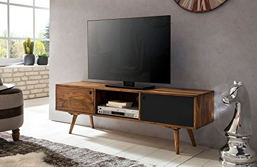 KADIMA Design tv Lowboard 140 cm Massiv Holz Sheesham Landhaus 2 Türen & Fach HiFi Regal