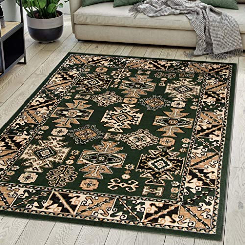 Teppich Orientalisch Grün Klassisch Muster Kurzflor Öko-Tex Wohnzimmer 160 x 230 cm