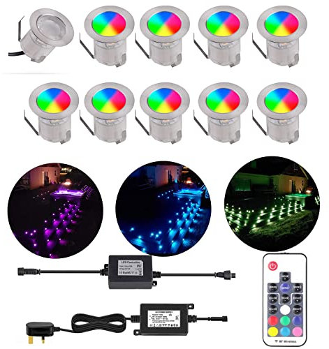 YZGWZLD ​Recessed Deck Lights 30mm IP67 Waterproof RGB Color Plinth Lights - In-Ground Landscape Lighting for Garden, Steps, Pathways - 10 Pack​​
