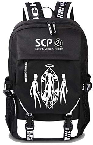 WANHONGYUE SCP Anime Cosplay Rucksack Schultasche Laptop Backpack mit USB-Ladeanschluss Schwarz / 7