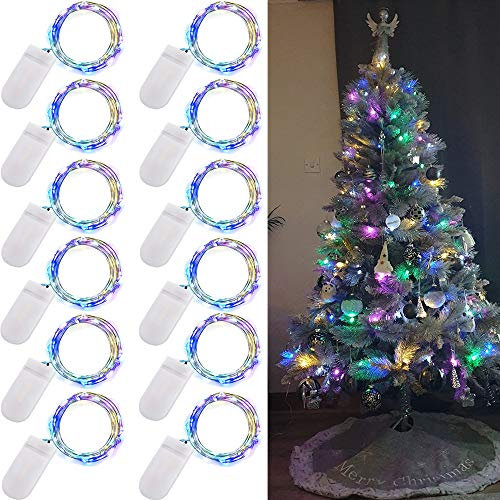 Ooklee® Lichterkette, batteriebetrieben, 2 m, 20 LEDs, Kupferdraht-Lichterkette, Regenbogen-Funkeln, Sternenbeleuchtung für Tisch, Party, Hochzeit, Innenglas, Garten, Weihnachtsdekoration, mehrfarbig,