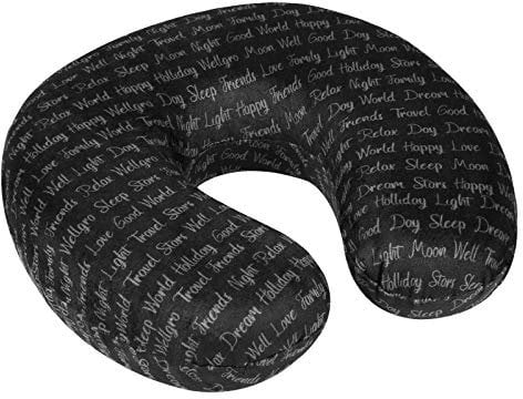WELLGRO Nackenkissen mit abnehmbarem Bezug - Memory Schaum - Reißverschluss Reisekissen inkl. Transportlasche - ca. 28x28x9 cm (LxBxH) - Farbe wählbar, Farbe:Schwarz mit Schrift