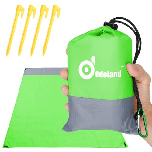 Odoland Picknickdecke Stranddecke 200 * 140 cm mit 4 Heringen Ideal für den Park Wandern Reise und Camping Grün