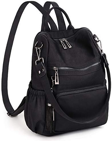 UTO Damen Rucksack Nylon strapazierfähiger Multifunktionsrucksack mit Quastendesign Lässige Schultertaschen vielen Kompartiment Reißverschluss Umhängetasche Rucksack Schule Schulrucksack Schwarz