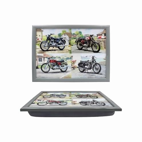 The Leonardo Collection Classic Motorbike Laptray | Bean Bag Trays With Padded Cushion | Suitable For Drinks, Food, Breakfast & Laptop | Lovely Designed Lap Tray For Home & Office