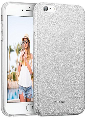 Verco Schutzhülle für iPhone 6 Plus / 6s Plus, Glitzer Motiv Handyhülle, Silikon TPU Cover, 5,5 Zoll, Silber, Anti-Rutsch, Rückseitige Abdeckung
