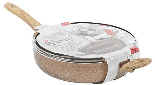 URBN-CHEF 28cm Deep Saute Pan Lidded Non Stick Ceramic Coated Induction Pot Cooking Frying (Rose Gold)