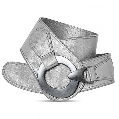 Caspar GU243 extra breiter Damen Gürtel Runde Metallschließe, Gürtelgröße:110, Farbe:silber metallic