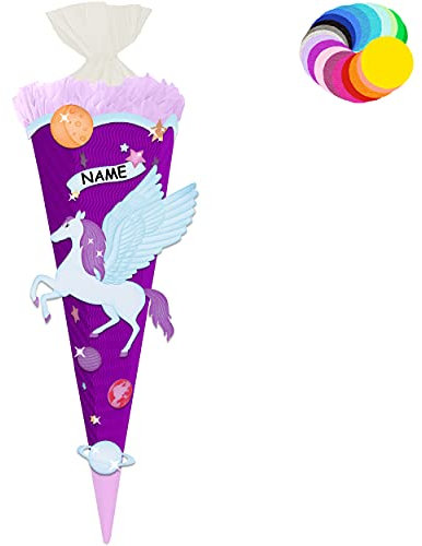 alles-meine.de GmbH Bastelset - Schultüte Farbe & Größe wählbar 70/85 / 100 cm - Einhorn - Pegasus - inkl. Name - Farbe frei wählbar - Bastelschultüte - Zuckertüte zum selb..