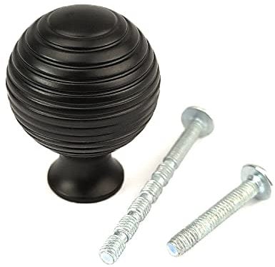 Set of 6 Queen Anne Reeded/Beehive Knob Matt Black Cabinet knobs for cupboards by FFF, Kitchen Cupboard Door, Drawer, Bedroom Furniture Knobs 31mm Diameter, Depth 39mm
