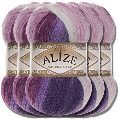 Alize 5x 100g Angora Gold Batik Premium Schurwolle mit Farbverlauf Wolle Strickgarn Baby Babywolle Akzente Accessoire zum Häkeln Stricken Kleidung (2630)