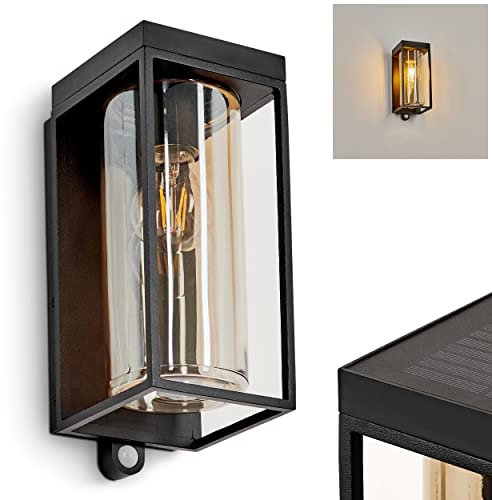 Außenwandleuchte Palanga, Außenleuchte aus Metall in Schwarz u. 2 Gläsern (amberfarben/klar), Wandlampe m. Bewegungsmelder für Terrasse/Eingangsbereich, 1 x E27, ohne Leuchtmittel, m. Lichteffekt