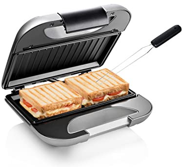 Sandwichmaker Silber Toaster für 2 Sandwiches Bratfläche 22 x 12cm, 750Watt