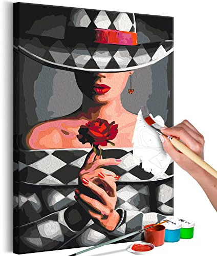 murando - Malen nach Zahlen Frau mit Hut Porträt Blumen Rose 40x60 cm Malset mit Holzrahmen auf Leinwand für Erwachsene Kinder Gemälde Handgemalt Kit DIY Geschenk Dekoration
