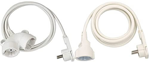 Brennenstuhl Qualitäts-Kunststoff-Verlängerungskabel mit Flachstecker (3m Kabel, 2-Fach Verlängerungskabel) weiß & Qualitäts-Kunststoff-Verlängerungskabel mit Flachstecker (2m Kabel) weiß