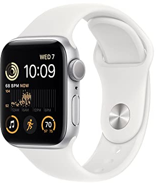 Apple Watch SE (2nd generation) (GPS, 40mm) Smart watch - Silver Aluminium Case with White Sport Band - Regular. Fitness & Sleep Tracker, Crash Detection, Heart Rate Monitor, Water Resistant