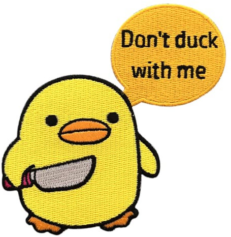 Urbanski Patch Ente mit Messer don't duck with me zum Aufbügeln 9,5 x 9,5 cm | Aufnäher Applikation Bügelbild
