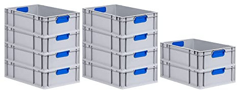 PROREGAL SuperSparSet 10x Eurobox NextGen Color | HxBxT 17x40x60cm | 34 Liter | Griffe blau geschlossen | Glatter Boden | Eurobehälter, Transportbox, Transportbehälter, Stapelbehälter