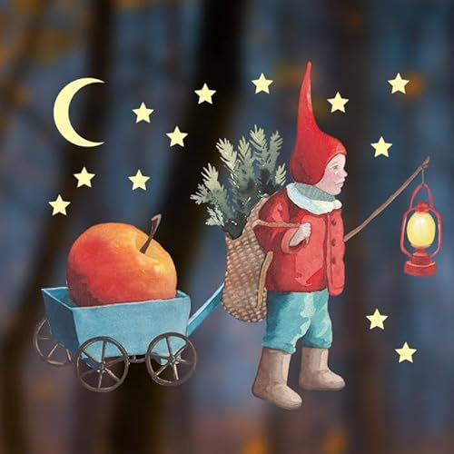 TinyFoxes Fensterbild Nachtwanderung - für die Weihnachtsdekoration im Kinderzimmer - selbstklebend und wiederverwendbar - handgemalte Aquarellmotive - von Kristin Franke