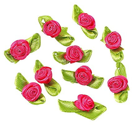 100 Stk Mini Künstliche Blumen Rosen Köpfe,Schleifen Rosen mit Blatt,Rosen Blumenköpfe Blütenköpfe zum Basteln,Blumen-Applikationen,Streudeko für DIY Basteln Garland Scrapbooking Haarschmuck,Rose