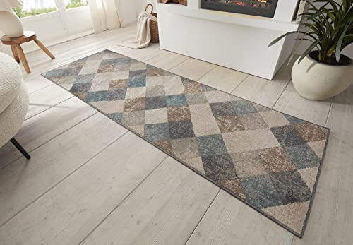 Hanse Home Bakke Designer Teppich Wohnzimmer – Kurzflor Modern, Geometrisches Rauten Muster, Flachgewebe Wohnzimmerteppich für Esszimmer, Kinderzimmer, Jugendzimmer, Flur, Küche – Creme, 80x200cm