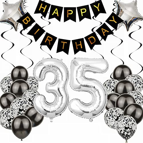 Kiwochy Luftballon 35. Geburtstag Dekoration Black and Silber Party Deko 35. Geburtstag Junge Party Deko