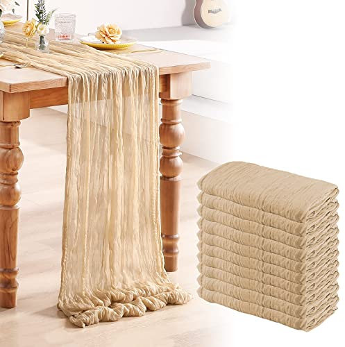 GDWD Seihtuch-Tischläufer, Boho Gaze Käsetuch Tischläufer Rustikaler Durchsichtiger Läufer,Lang Tischdecke für Hochzeit Braut Babyparty Geburtstagsfeier Tischdekoration (Beige 10), UD0341, 90 x 300cm
