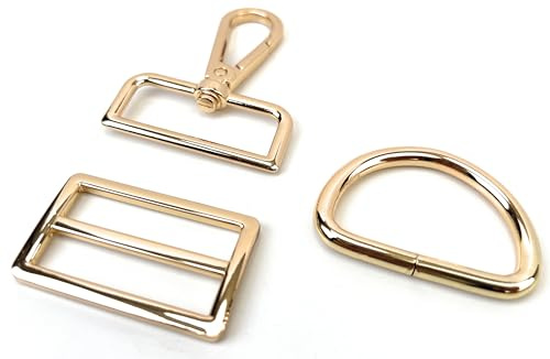 VersaKits 15 x robuste Karabinerhaken mit Drehgelenk, D-Ringe für Geldbörse und Tri-Glide-Schiebeschnallen für die Herstellung von Taschen, hellgoldfarben, 1½''