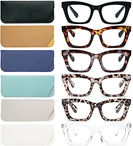 REAVEE Oprah Elegant Reading Glasses for Women, Blocks Blue Light, Cute Oversized Square Computer Reader, Spring Ring Reader, Mixed Pack C3-6, 0.00