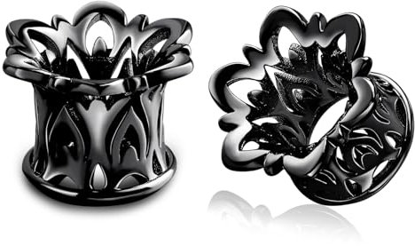 Stfery Ohrdehner 8mm, Plug 8mm Schwarz 0G Tunnel Ausgehöhlte Blume Paar Ohrring Damen Modern Plug Tunnel Ohr Schmuck